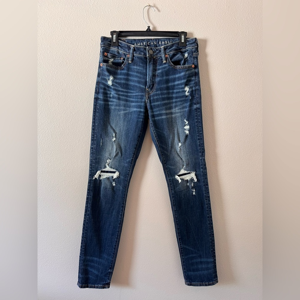 American Eagle Ripped Skinny Jeans with Patches Airflex+
